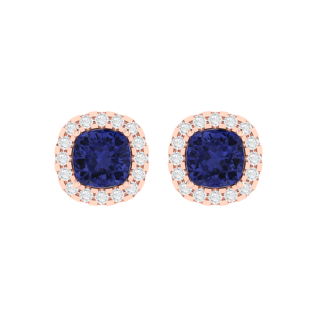 rose gold plated sterling silver cushion shape tanzanite stud earrings