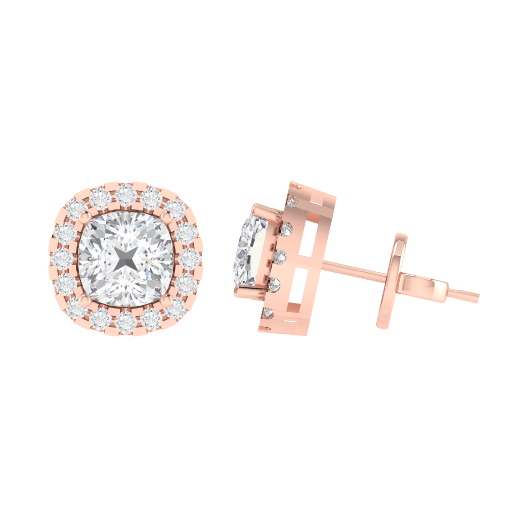 rose gold plated sterling silver cushion shape cubic-zirconia stud earrings