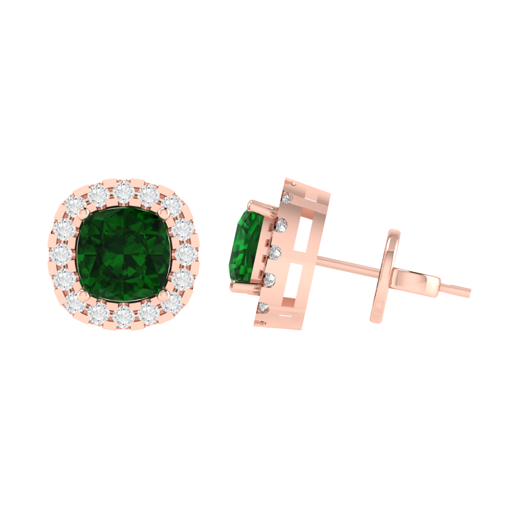 rose gold plated sterling silver cushion shape emerald stud earrings