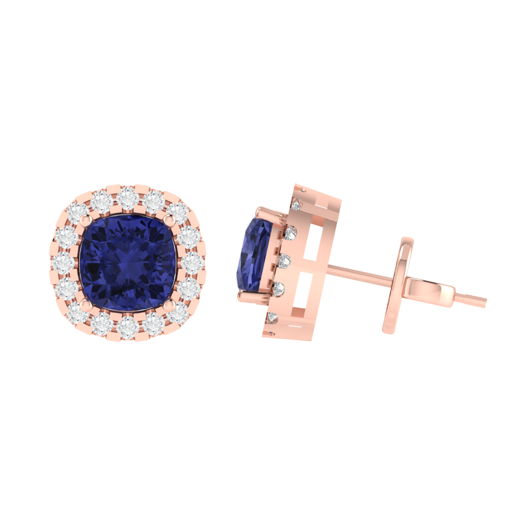 rose gold plated sterling silver cushion shape tanzanite stud earrings