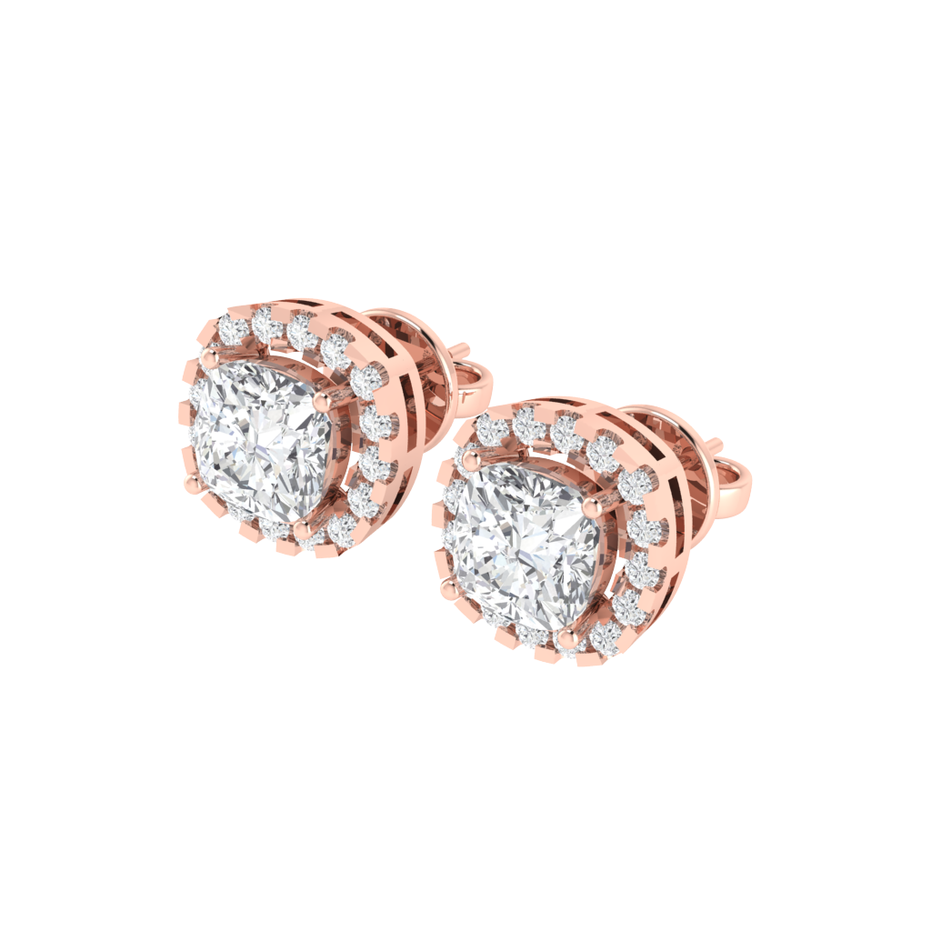 rose gold plated sterling silver cushion shape cubic-zirconia stud earrings