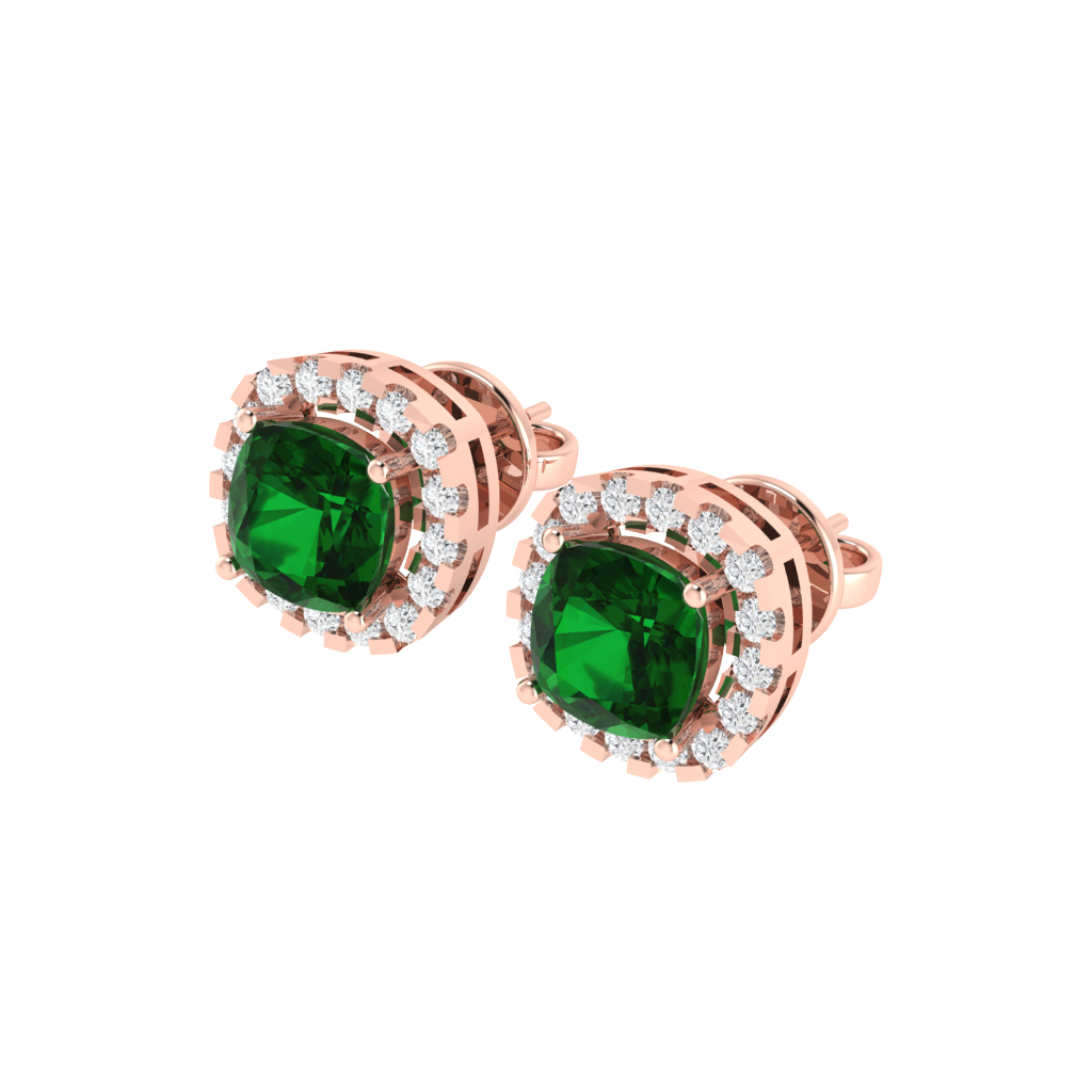 rose gold plated sterling silver cushion shape emerald stud earrings