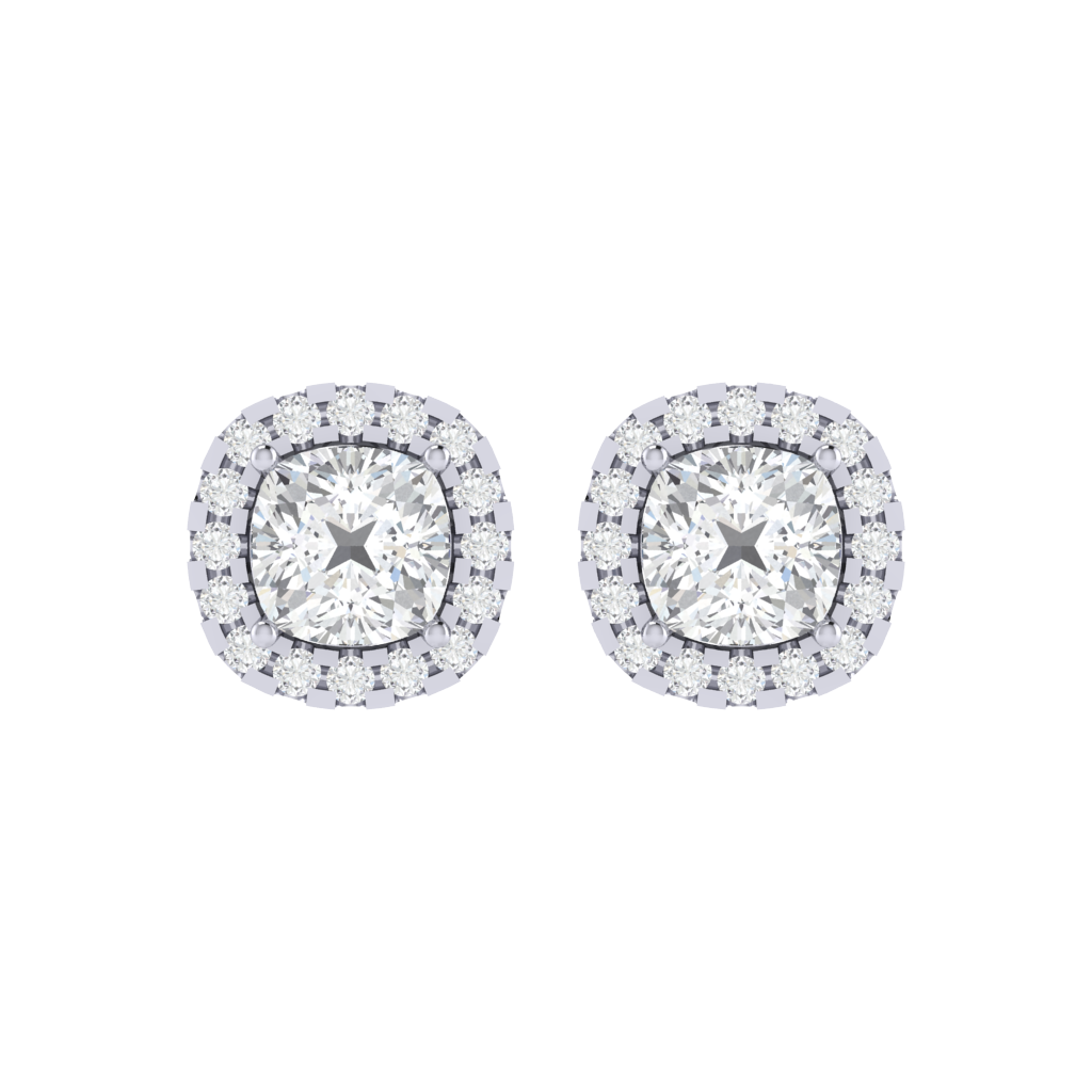 white gold plated sterling silver cushion shape cubic-zirconia stud earrings