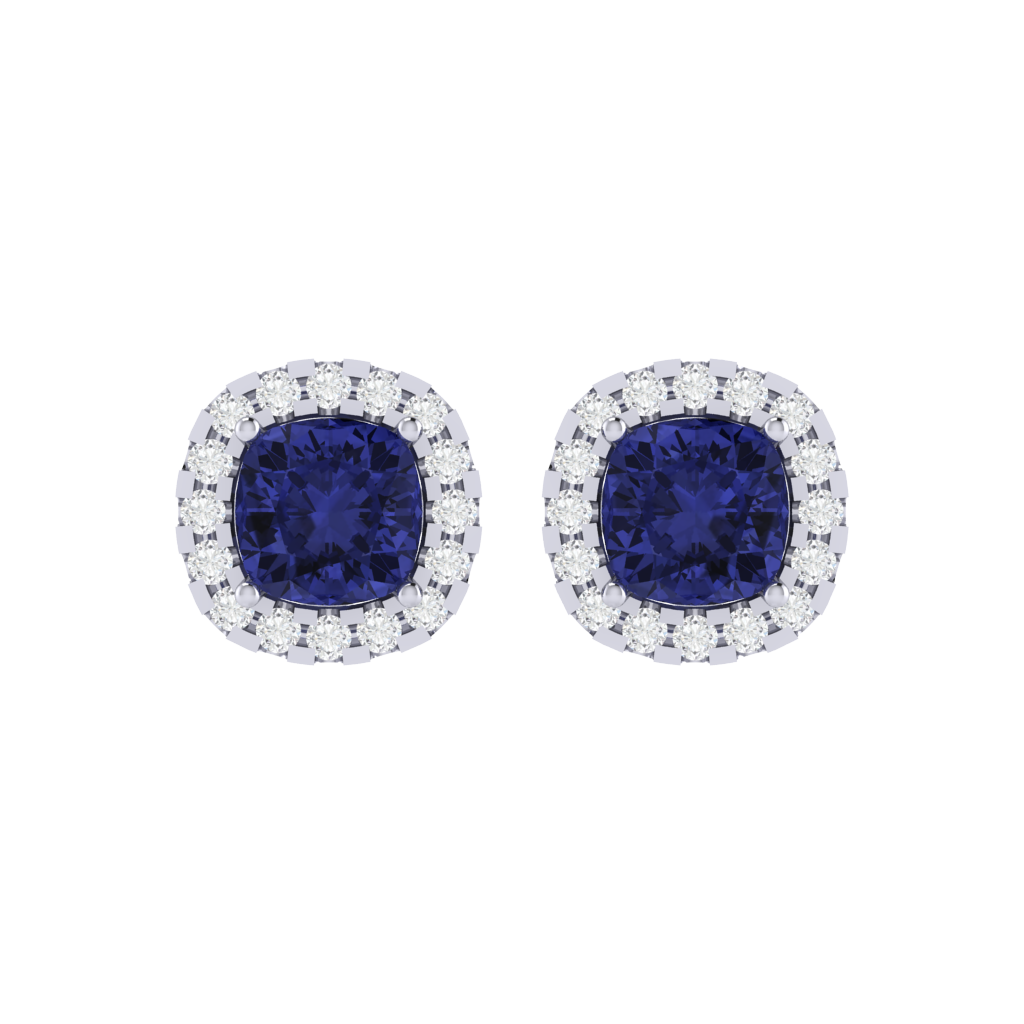 white gold plated sterling silver cushion shape tanzanite stud earrings