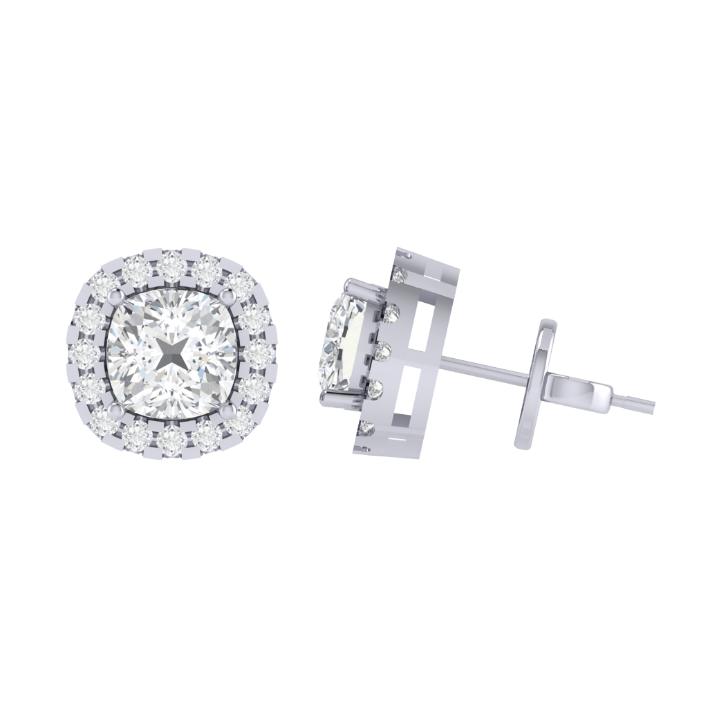 white gold plated sterling silver cushion shape cubic-zirconia stud earrings