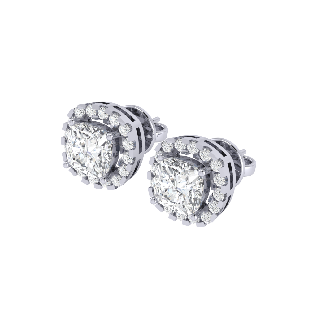 white gold plated sterling silver cushion shape cubic-zirconia stud earrings