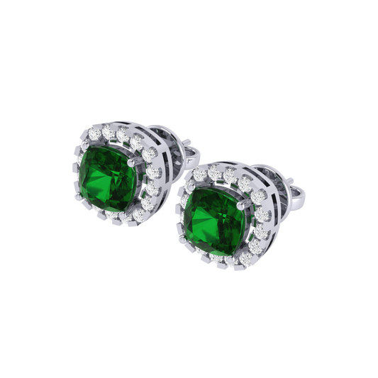 white gold plated sterling silver cushion shape emerald stud earrings