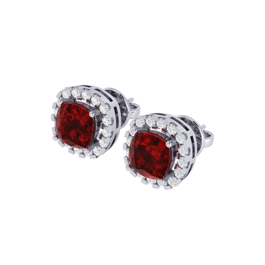 white gold plated sterling silver cushion shape ruby stud earrings