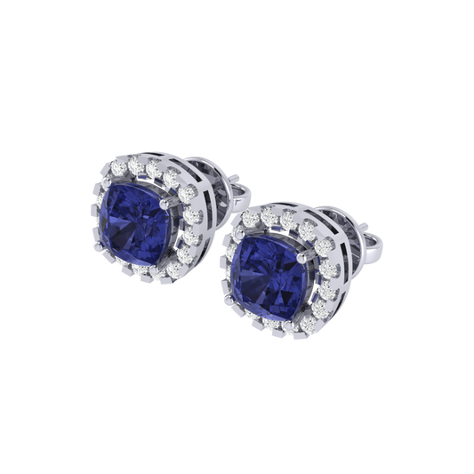 white gold plated sterling silver cushion shape tanzanite stud earrings