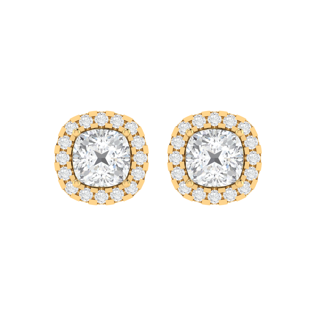 yellow gold plated sterling silver cushion shape cubic-zirconia stud earrings