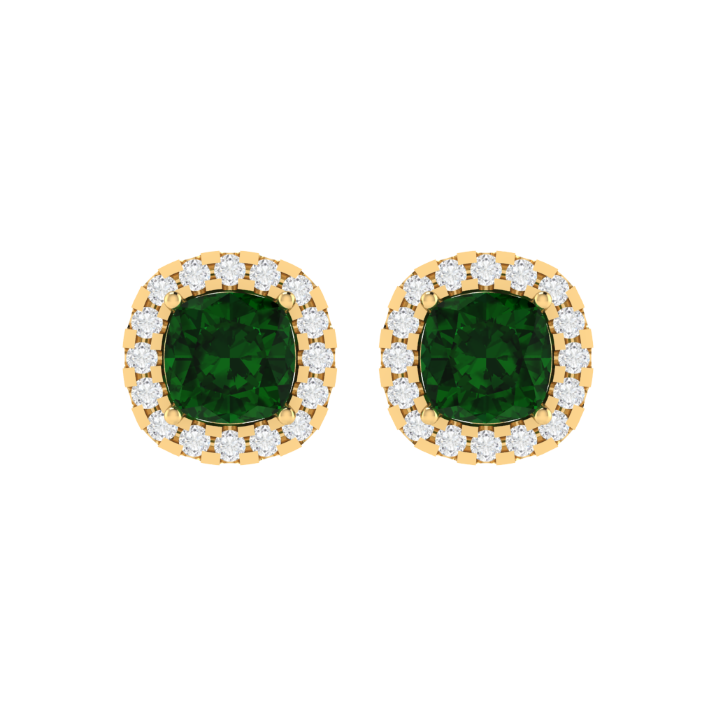 yellow gold plated sterling silver cushion shape emerald stud earrings