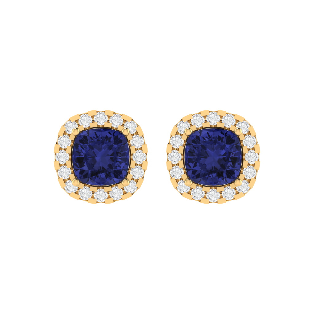 yellow gold plated sterling silver cushion shape tanzanite stud earrings