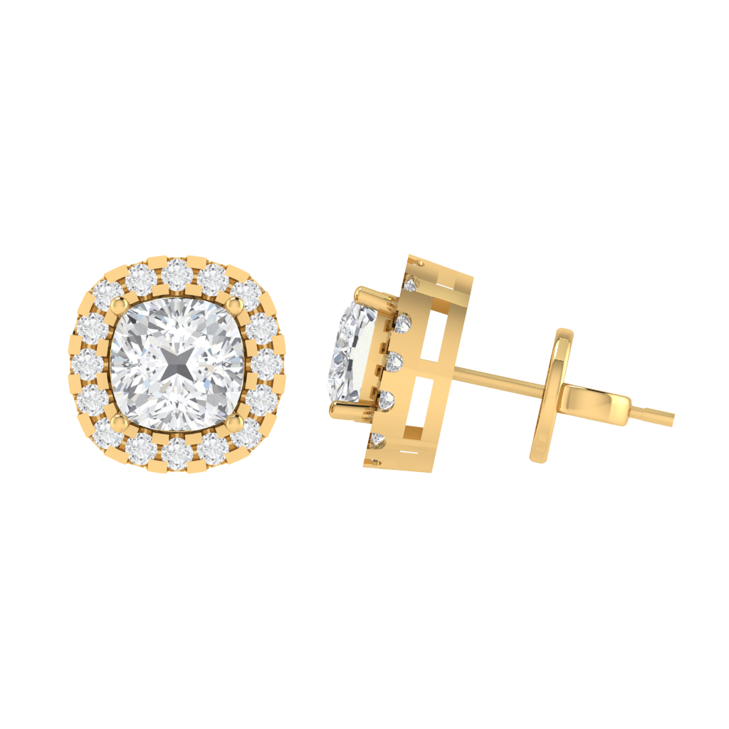 yellow gold plated sterling silver cushion shape cubic-zirconia stud earrings