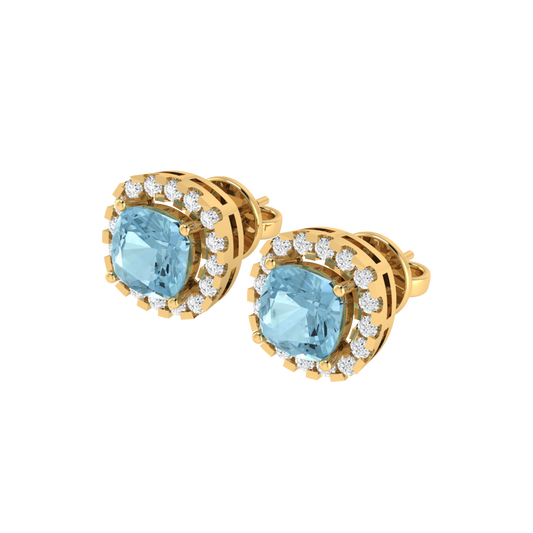 yellow gold plated sterling silver cushion shape aquamarine stud earrings
