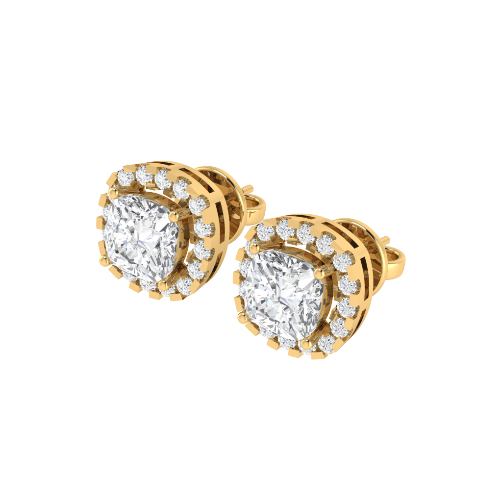 yellow gold plated sterling silver cushion shape cubic-zirconia stud earrings