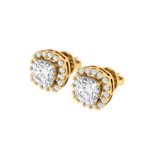 yellow gold plated sterling silver cushion shape cubic-zirconia stud earrings