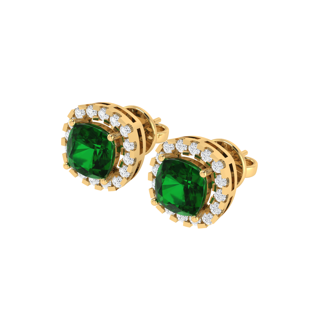 yellow gold plated sterling silver cushion shape emerald stud earrings