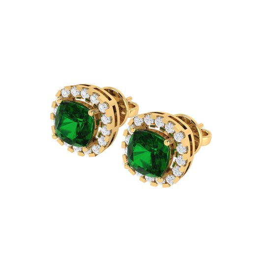 yellow gold plated sterling silver cushion shape emerald stud earrings