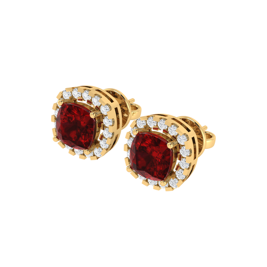 yellow gold plated sterling silver cushion shape ruby stud earrings