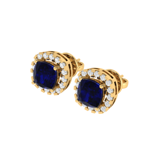 yellow gold plated sterling silver cushion shape sapphire stud earrings