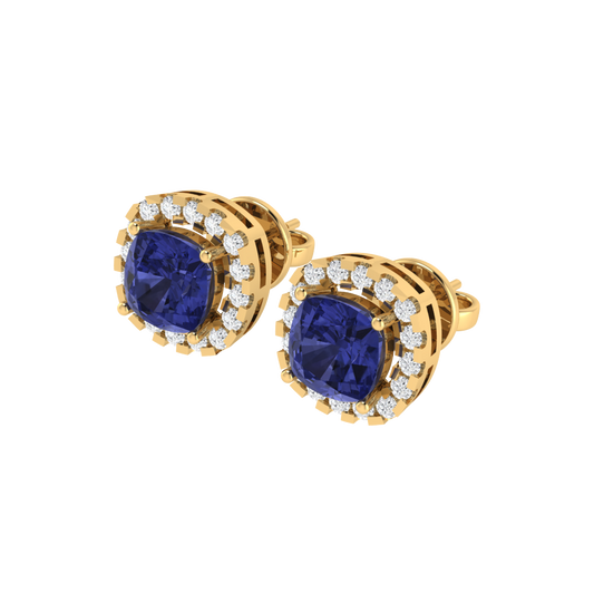 yellow gold plated sterling silver cushion shape tanzanite stud earrings