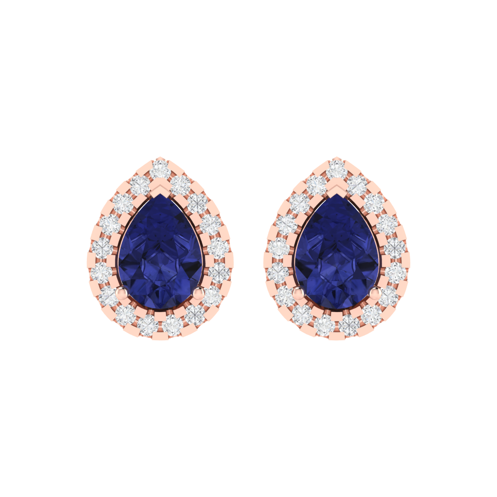 rose gold plated sterling silver pear shape tanzanite stud earrings