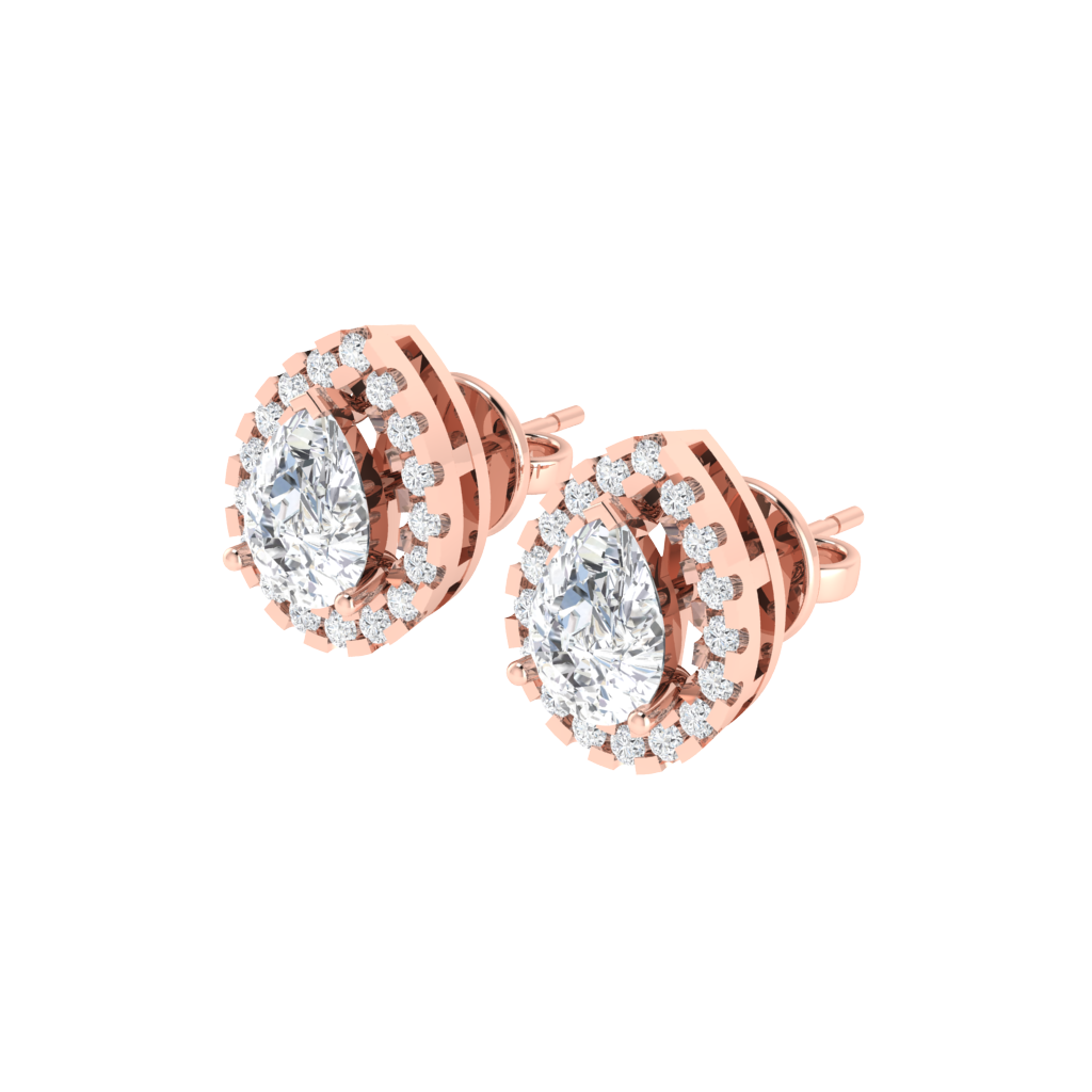 rose gold plated sterling silver pear shape cubic-zirconia stud earrings