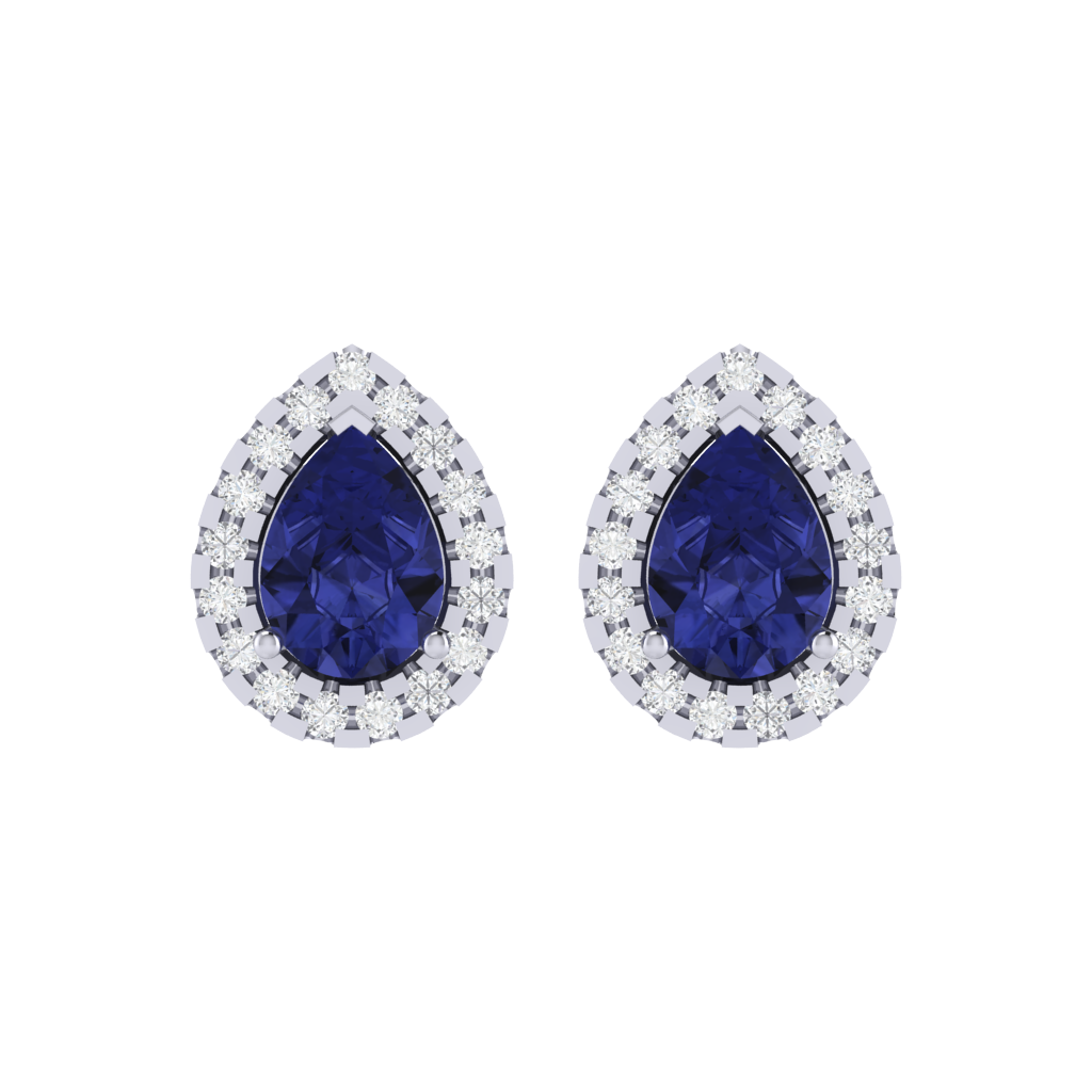 white gold plated sterling silver pear shape tanzanite stud earrings