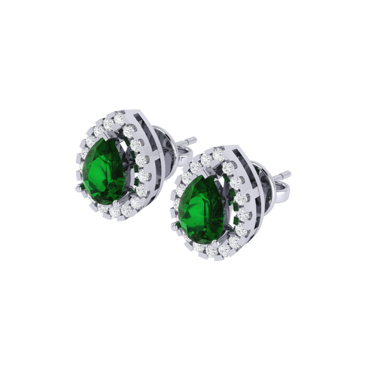 white gold plated sterling silver pear shape emerald stud earrings