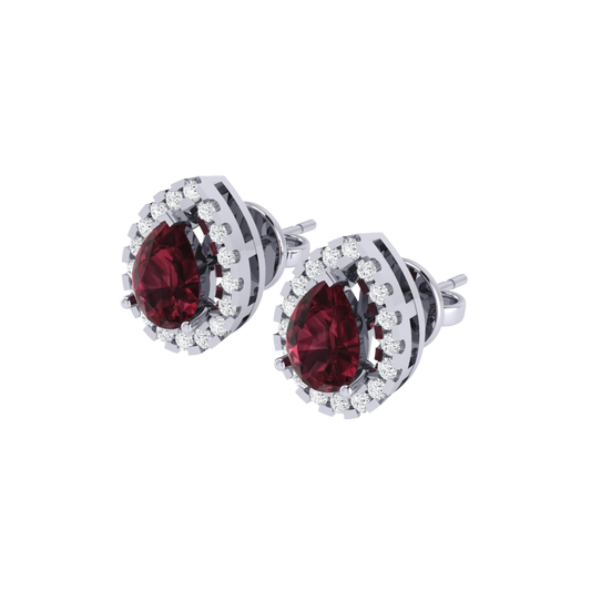 white gold plated sterling silver pear shape garnet stud earrings