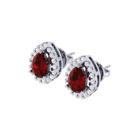 white gold plated sterling silver pear shape ruby stud earrings