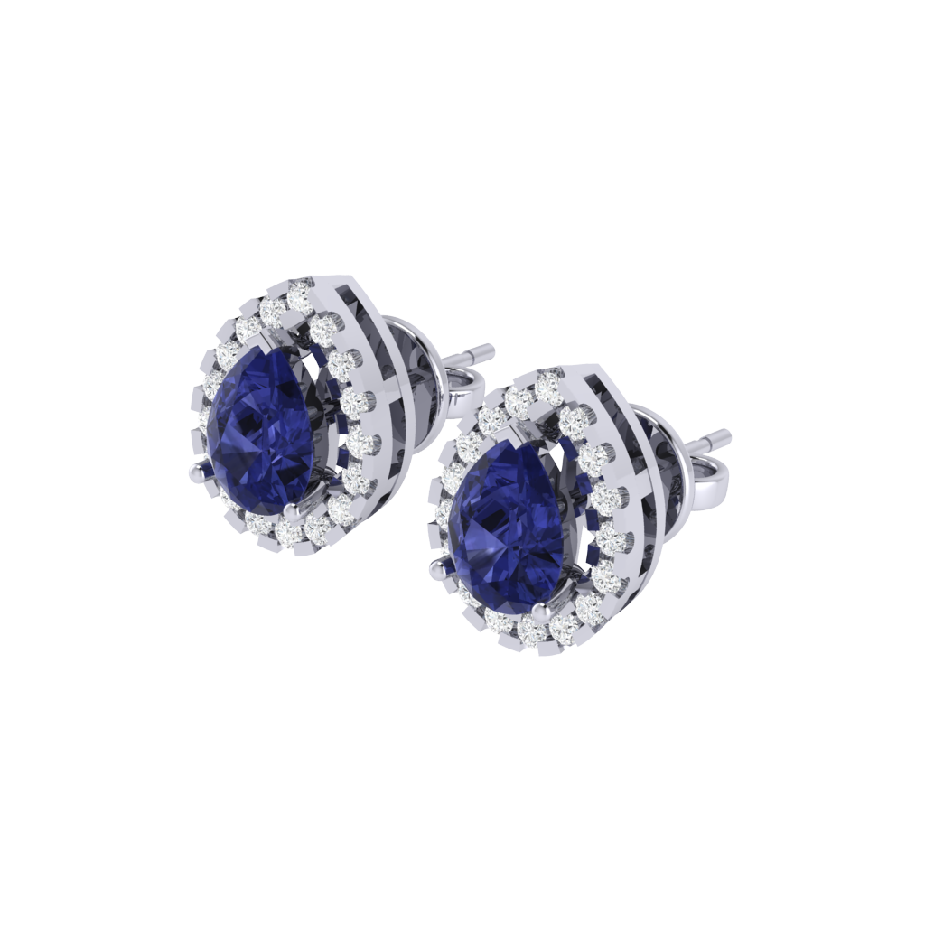 white gold plated sterling silver pear shape tanzanite stud earrings