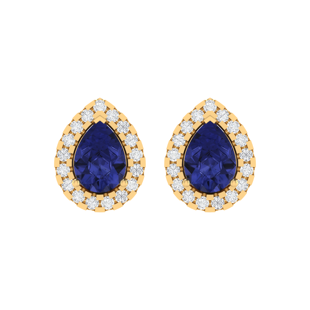 yellow gold plated sterling silver pear shape tanzanite stud earrings