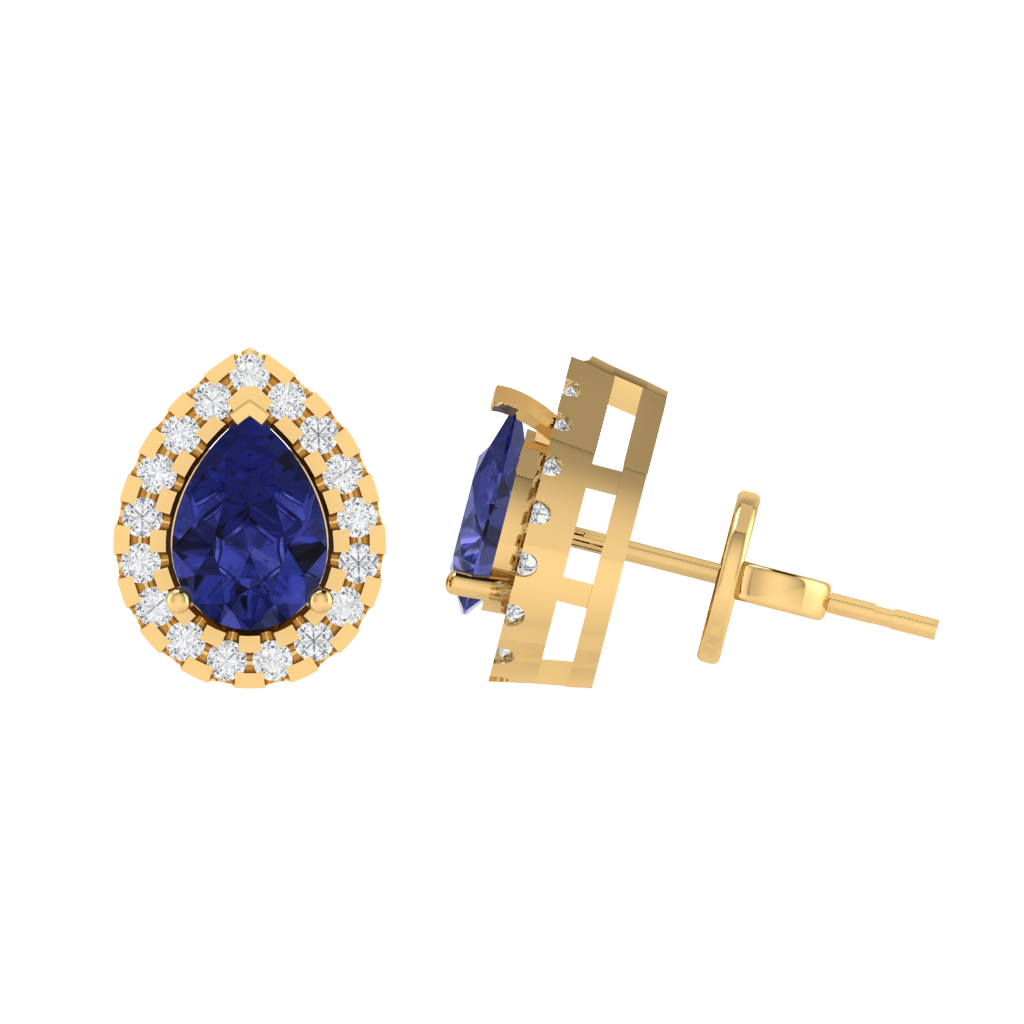 yellow gold plated sterling silver pear shape tanzanite stud earrings