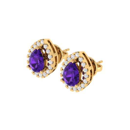 yellow gold plated sterling silver pear shape amethyst stud earrings