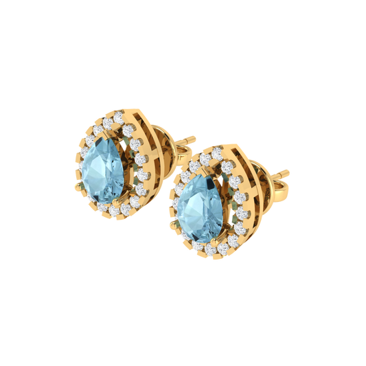 yellow gold plated sterling silver pear shape aquamarine stud earrings