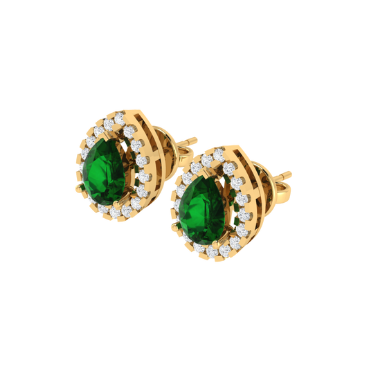 yellow gold plated sterling silver pear shape emerald stud earrings