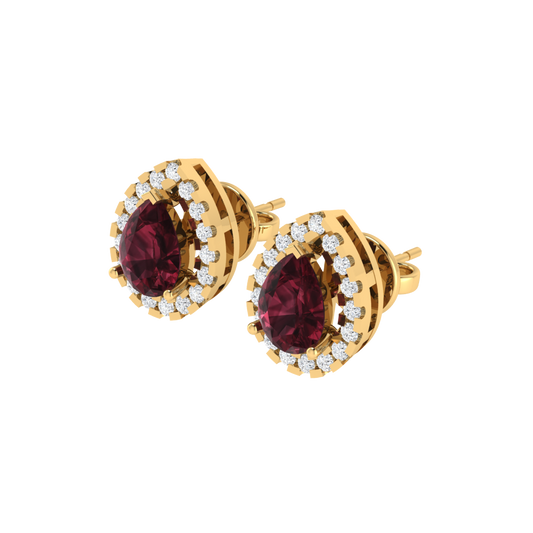 yellow gold plated sterling silver pear shape garnet stud earrings