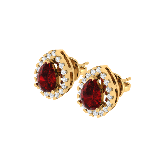 yellow gold plated sterling silver pear shape ruby stud earrings