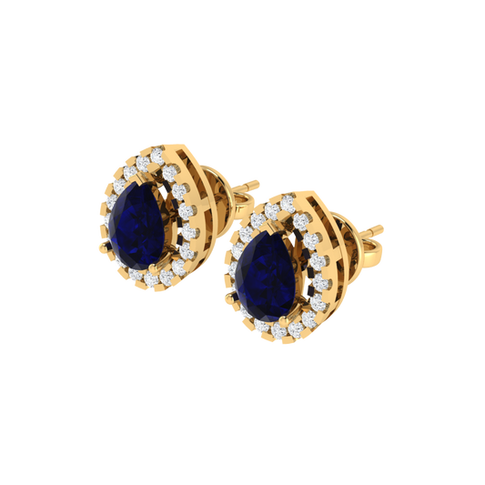 yellow gold plated sterling silver pear shape sapphire stud earrings