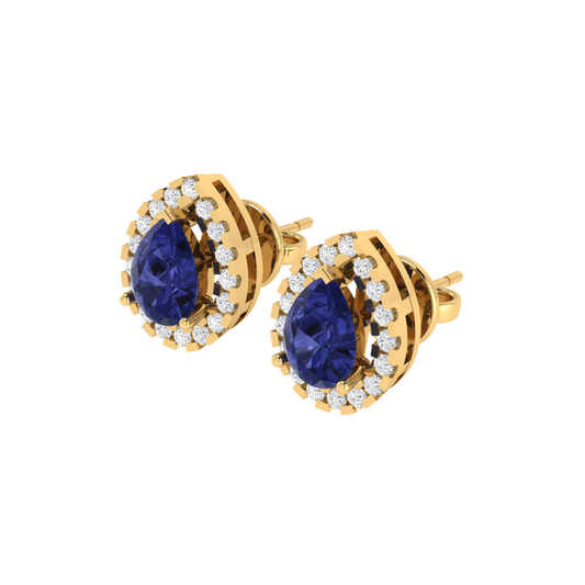 yellow gold plated sterling silver pear shape tanzanite stud earrings