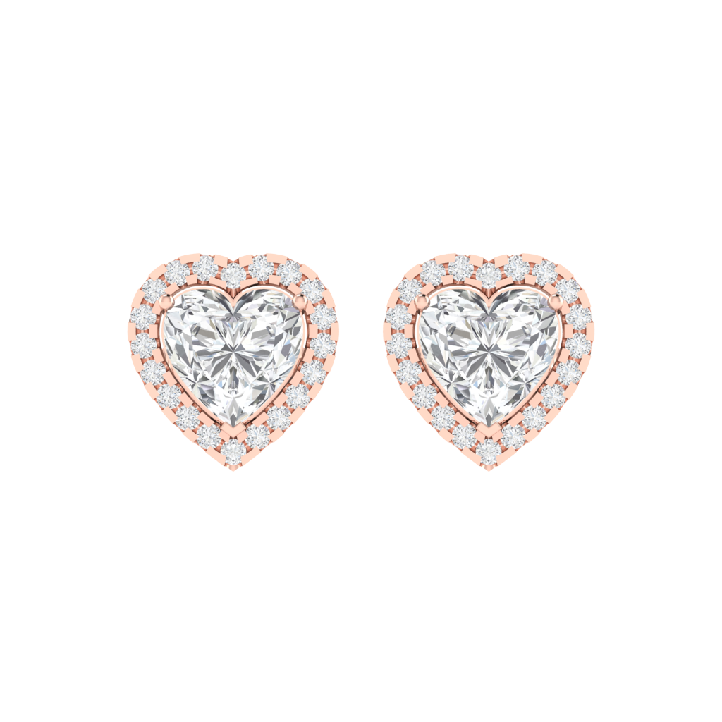 rose gold plated sterling silver heart shape cubic-zirconia stud earrings