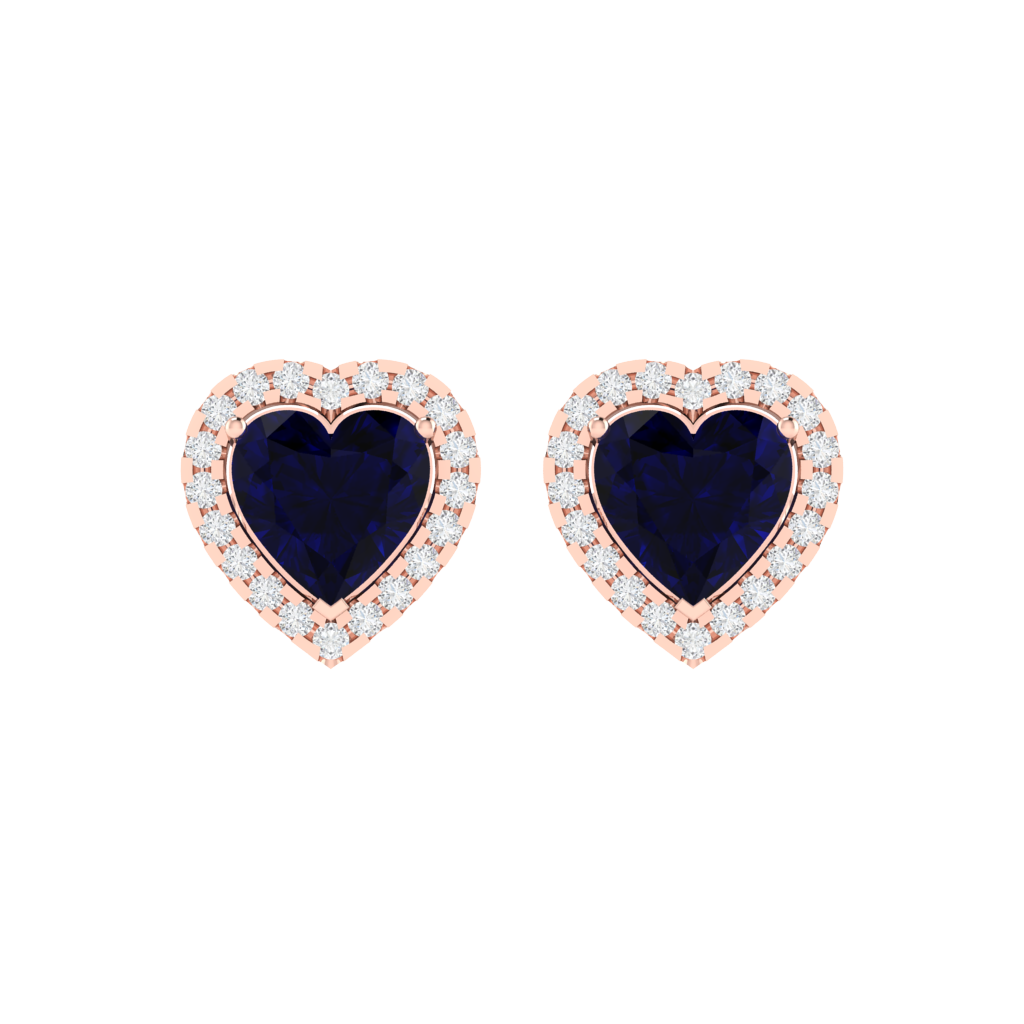 rose gold plated sterling silver heart shape sapphire stud earrings