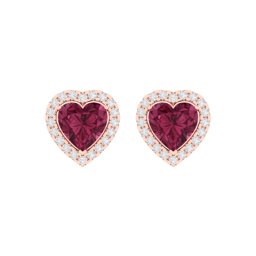 rose gold plated sterling silver heart shape tourmaline stud earrings