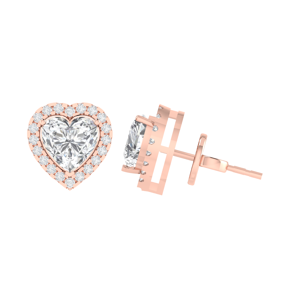 rose gold plated sterling silver heart shape cubic-zirconia stud earrings