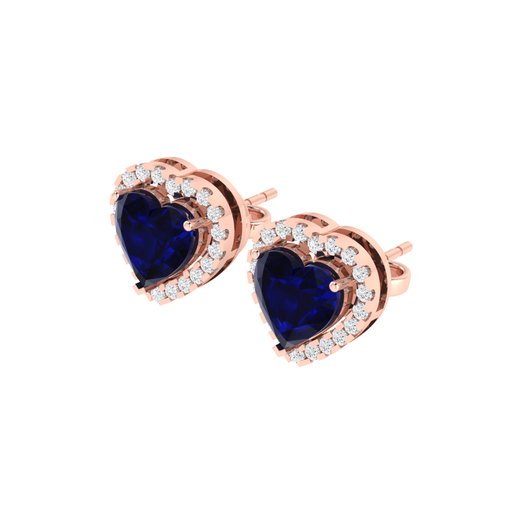 rose gold plated sterling silver heart shape sapphire stud earrings