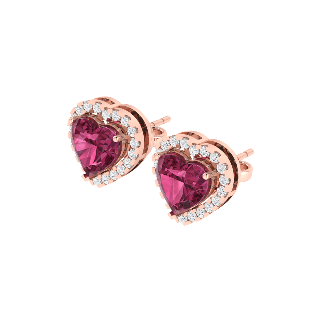 rose gold plated sterling silver heart shape tourmaline stud earrings