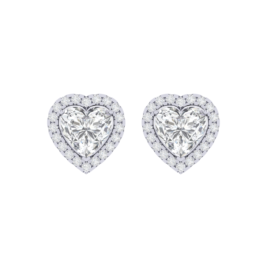 white gold plated sterling silver heart shape cubic-zirconia stud earrings