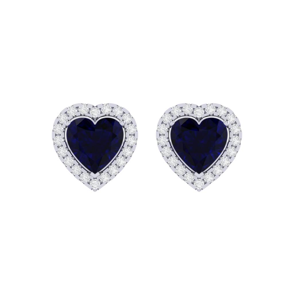 white gold plated sterling silver heart shape sapphire stud earrings