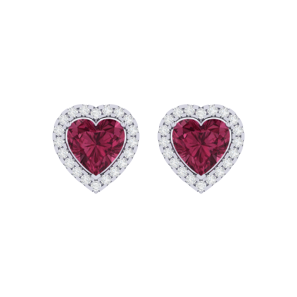 white gold plated sterling silver heart shape tourmaline stud earrings